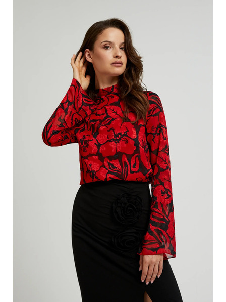 Moodo Černá košile Moodo s květinovým vzorem a širokými rukávy