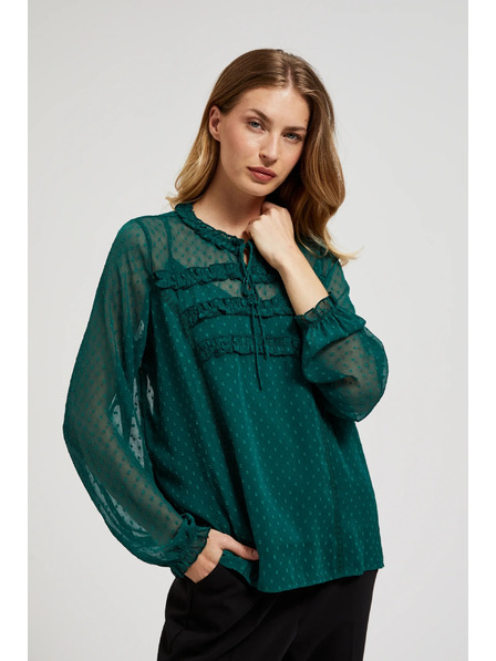 Moodo Zelená košile s volány a vázáním na výstřihu Moodo