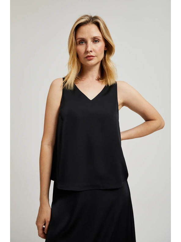 Moodo Hladká košile s výstřihem do véčka černá Moodo