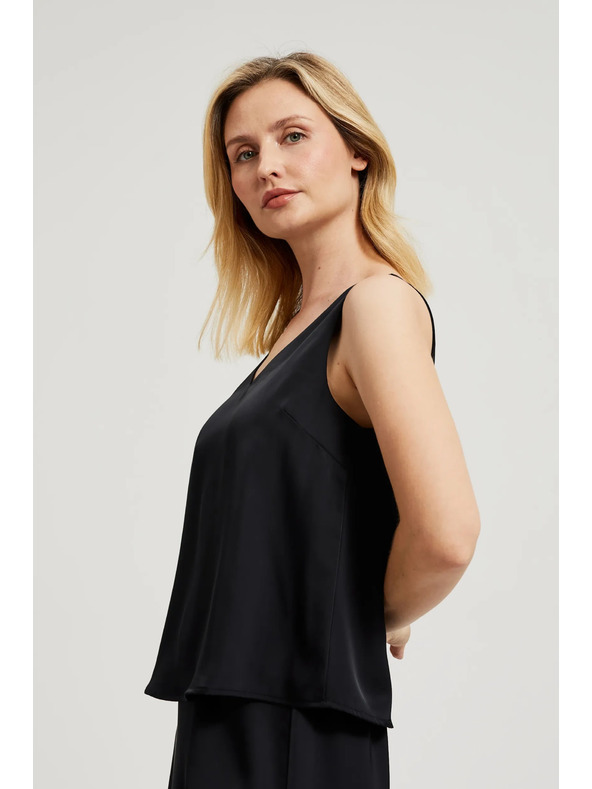 Moodo Hladká košile s výstřihem do véčka černá Moodo