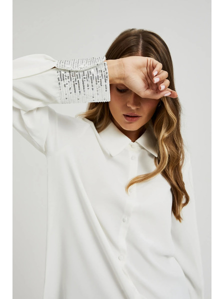Moodo Bílá košile s flitry na manžetách Moodo