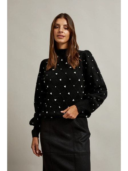 Moodo Svetr zdobený korálky černý Moodo