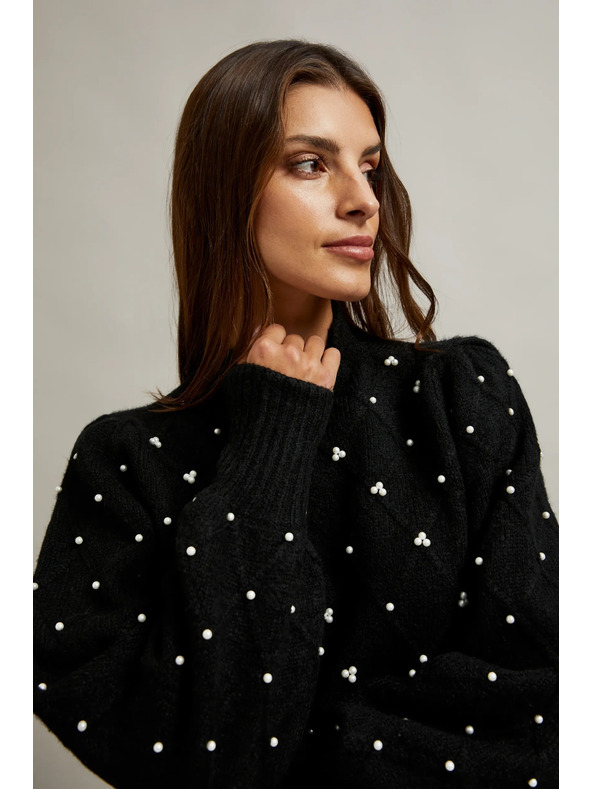 Moodo Svetr zdobený korálky černý Moodo