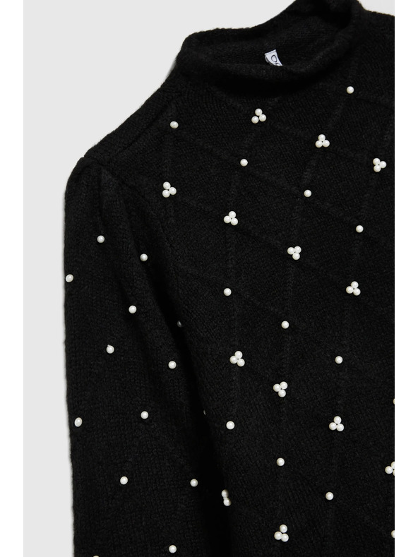 Moodo Svetr zdobený korálky černý Moodo