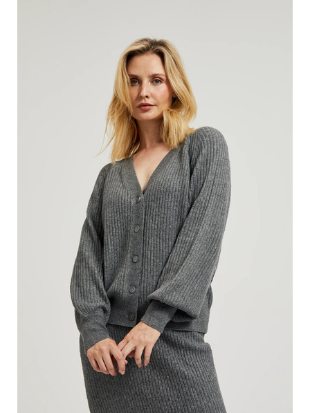 Moodo Šedý kardigan na knoflíky s nadýchnutými rukávy Moodo