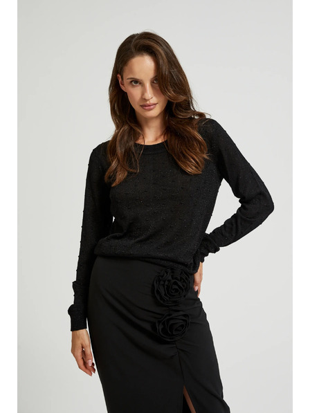 Moodo Svetr s dlouhými rukávy zdobený metalickou nití černý Moodo