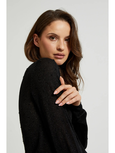Moodo Svetr s dlouhými rukávy zdobený metalickou nití černý Moodo