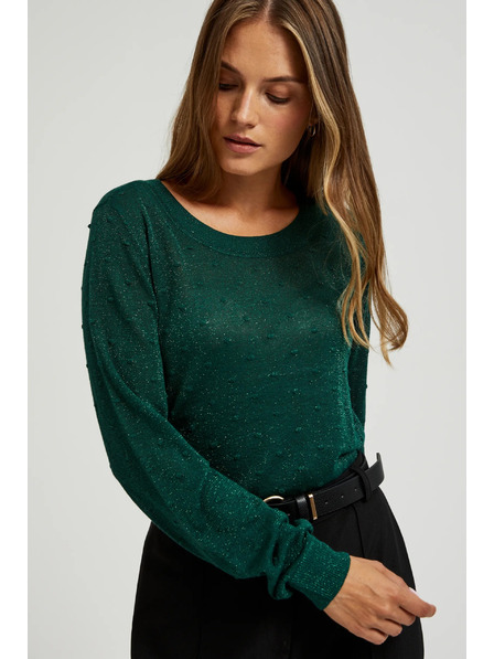 Moodo Svetr s dlouhými rukávy zdobený metalickou nití zelený Moodo