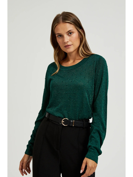 Moodo Svetr s dlouhými rukávy zdobený metalickou nití zelený Moodo