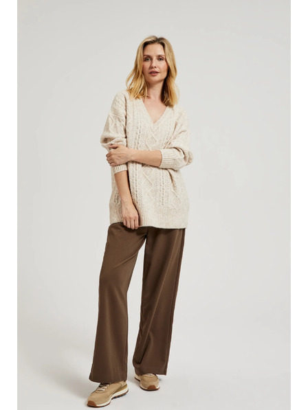 Moodo Pletený béžový svetr s výstřihem do V Moodo