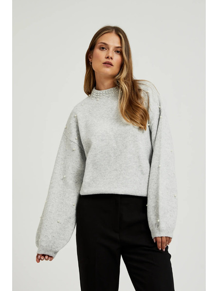 Moodo Svetr zdobený perličkami šedý Moodo