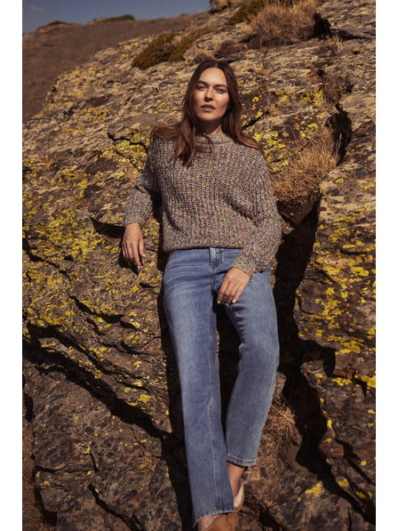 Moodo Svetr zdobený barevnou nití šedý Moodo