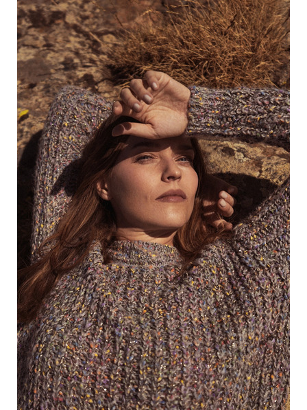 Moodo Svetr zdobený barevnou nití šedý Moodo