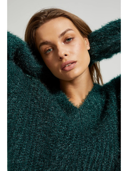 Moodo Chlupatý svetr s metalickou nití zelený Moodo