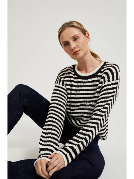Moodo Krátký černobílý pruhovaný svetr Moodo