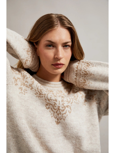 Moodo Svetr zdobený lesklou nití béžový Moodo