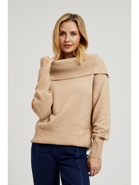 Moodo Béžový svetr s ohrnutým výstřihem Moodo