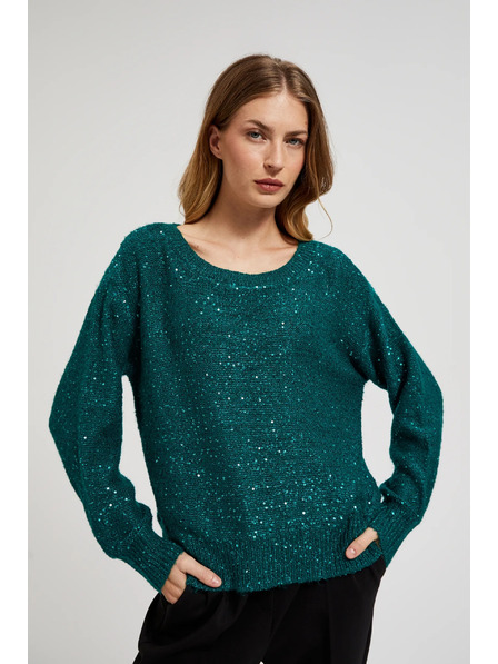 Moodo Svetr s flitry a kulatým výstřihem zelený Moodo