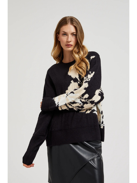 Moodo Vzorovaný svetr volného střihu černý Moodo