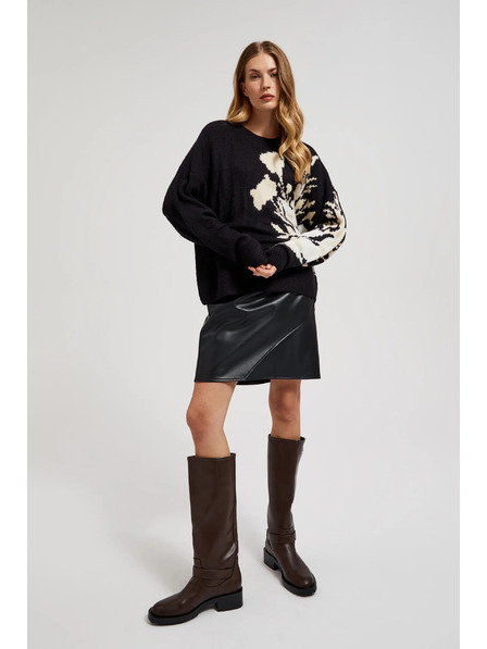 Moodo Vzorovaný svetr volného střihu černý Moodo