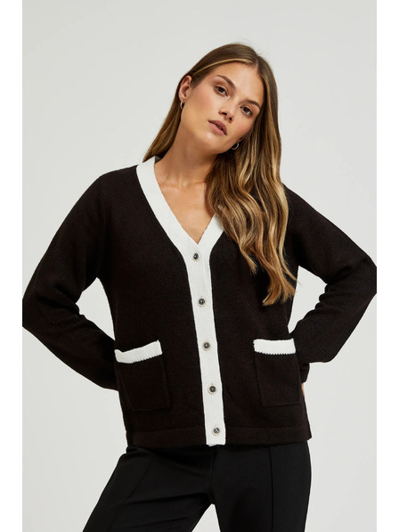 Moodo Černý kardigan s ozdobnými knoflíky a dlouhými rukávy Moodo
