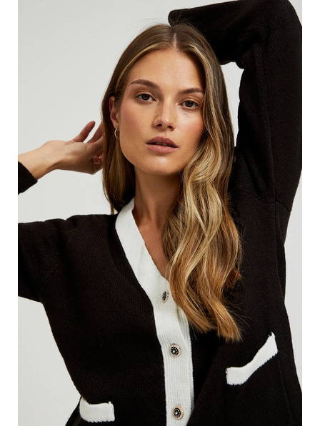 Moodo Černý kardigan s ozdobnými knoflíky a dlouhými rukávy Moodo