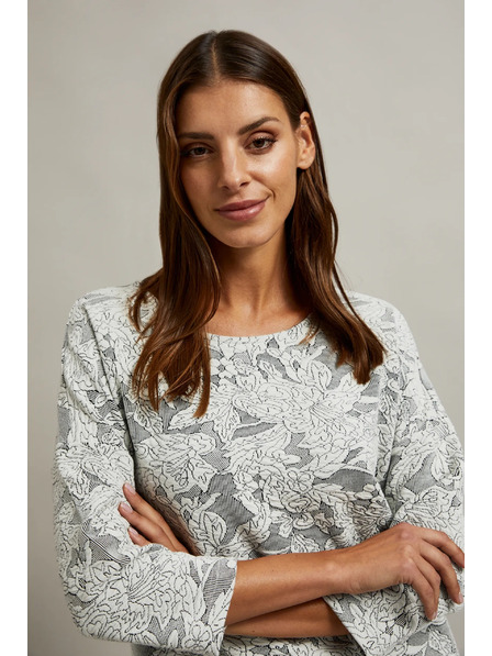 Moodo Svetr s květinovým vzorem a 3/4 rukávy bílý Moodo