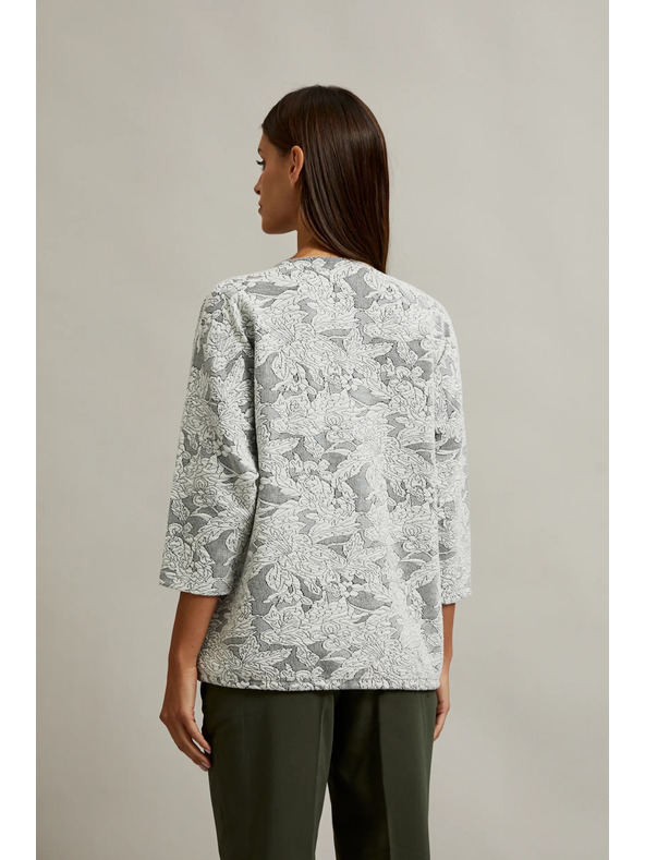 Moodo Svetr s květinovým vzorem a 3/4 rukávy bílý Moodo