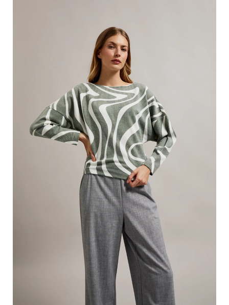 Moodo Halenka s geometrickým vzorem a dlouhými rukávy olivová Moodo