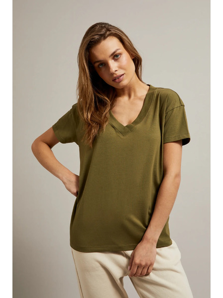 Moodo Tričko s výstřihem do V olivové Moodo