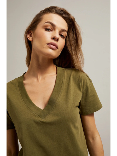 Moodo Tričko s výstřihem do V olivové Moodo