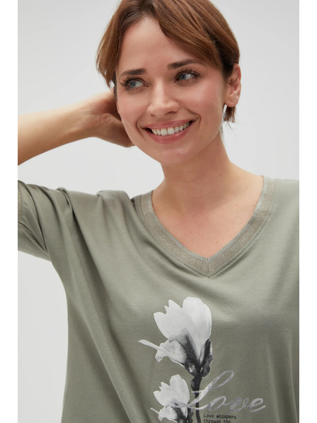 Moodo Bavlněná halenka s potiskem olivová Moodo