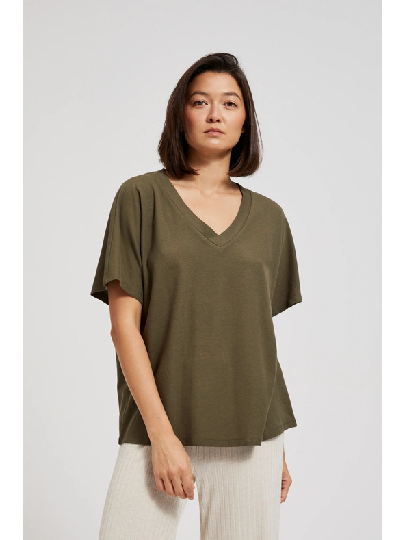 Moodo Olivová halenka s výstřihem do V Moodo