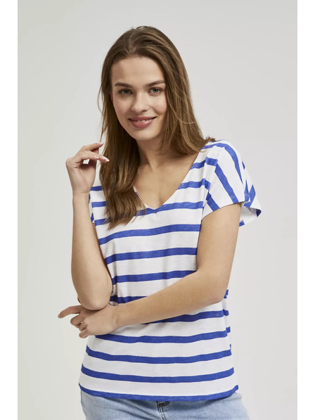 Moodo Blue Thin Striped Short Sleeve Blouse Moodo