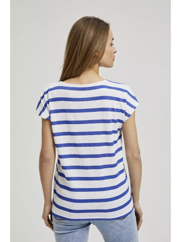 Moodo Blue Thin Striped Short Sleeve Blouse Moodo