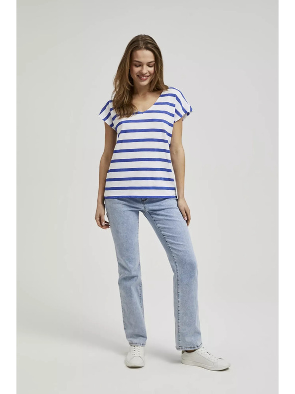 Moodo Blue Thin Striped Short Sleeve Blouse Moodo