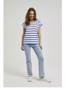 Moodo Blue Thin Striped Short Sleeve Blouse Moodo