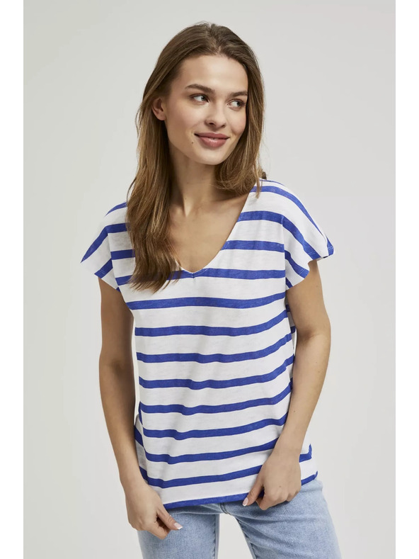 Moodo Blue Thin Striped Short Sleeve Blouse Moodo