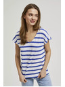 Moodo Blue Thin Striped Short Sleeve Blouse Moodo