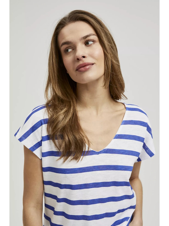 Moodo Blue Thin Striped Short Sleeve Blouse Moodo