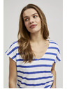 Moodo Blue Thin Striped Short Sleeve Blouse Moodo