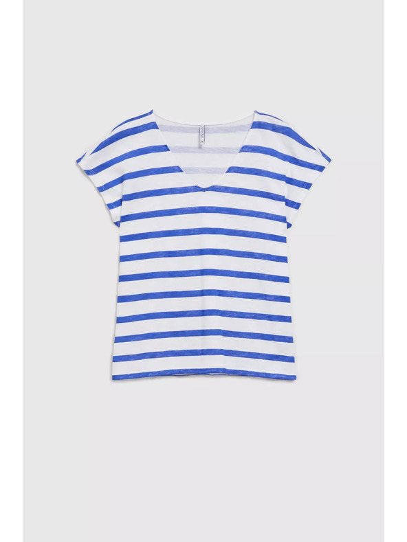 Moodo Blue Thin Striped Short Sleeve Blouse Moodo