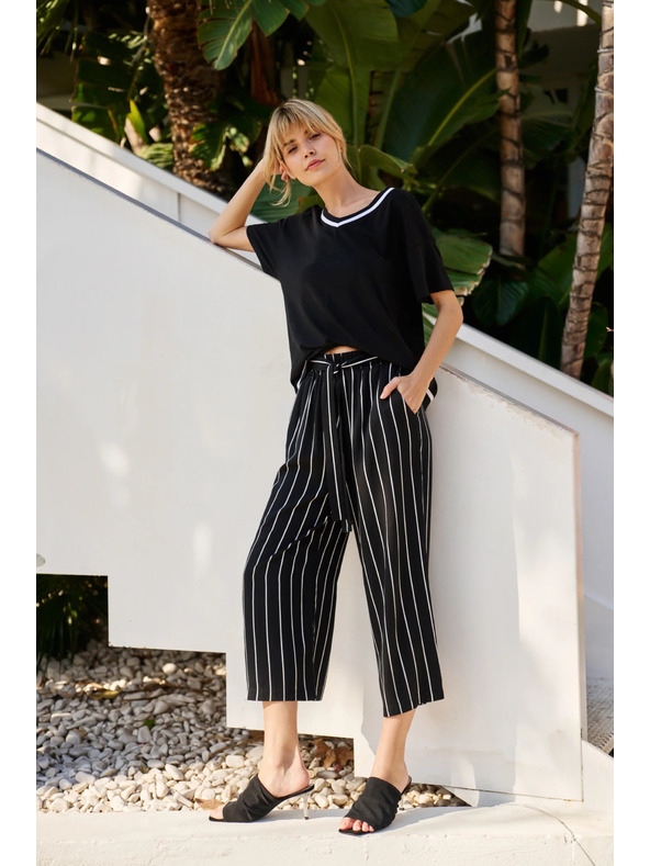 Moodo Černé pruhované kalhotky Moodo