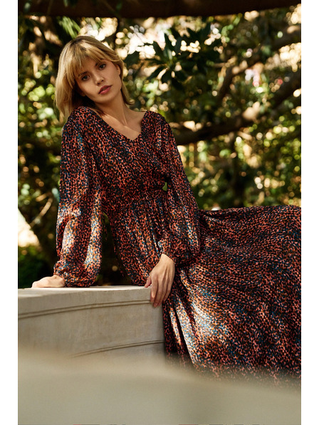 Moodo Oranžovo-hnědé dámské vzorované šaty Moodo