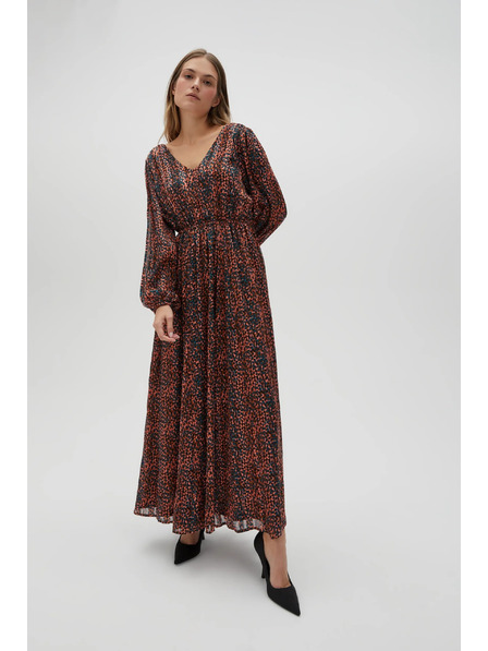 Moodo Oranžovo-hnědé dámské vzorované šaty Moodo