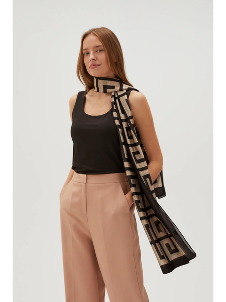 Moodo Béžovo-černý dámský vzorovaný šátek Moodo