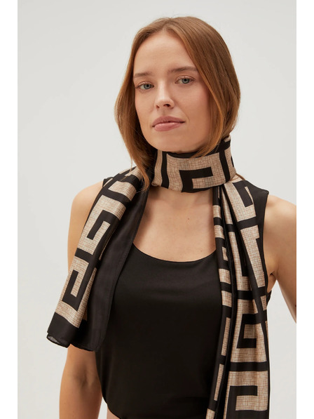 Moodo Béžovo-černý dámský vzorovaný šátek Moodo