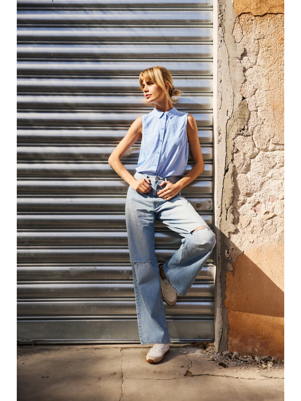 Moodo Modré dámské roztrhané džíny Moodo