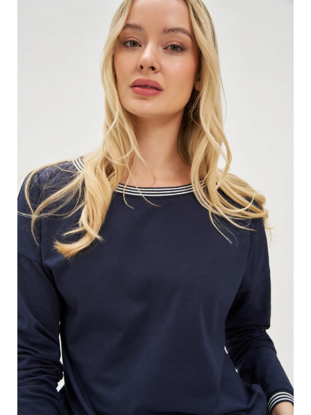 Moodo Tmavě modré dámské triko s dlouhým rukávem Moodo