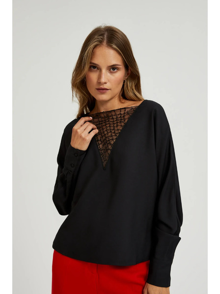 Moodo Černá halenka s ručně přišívanými korálky na výstřihu Moodo